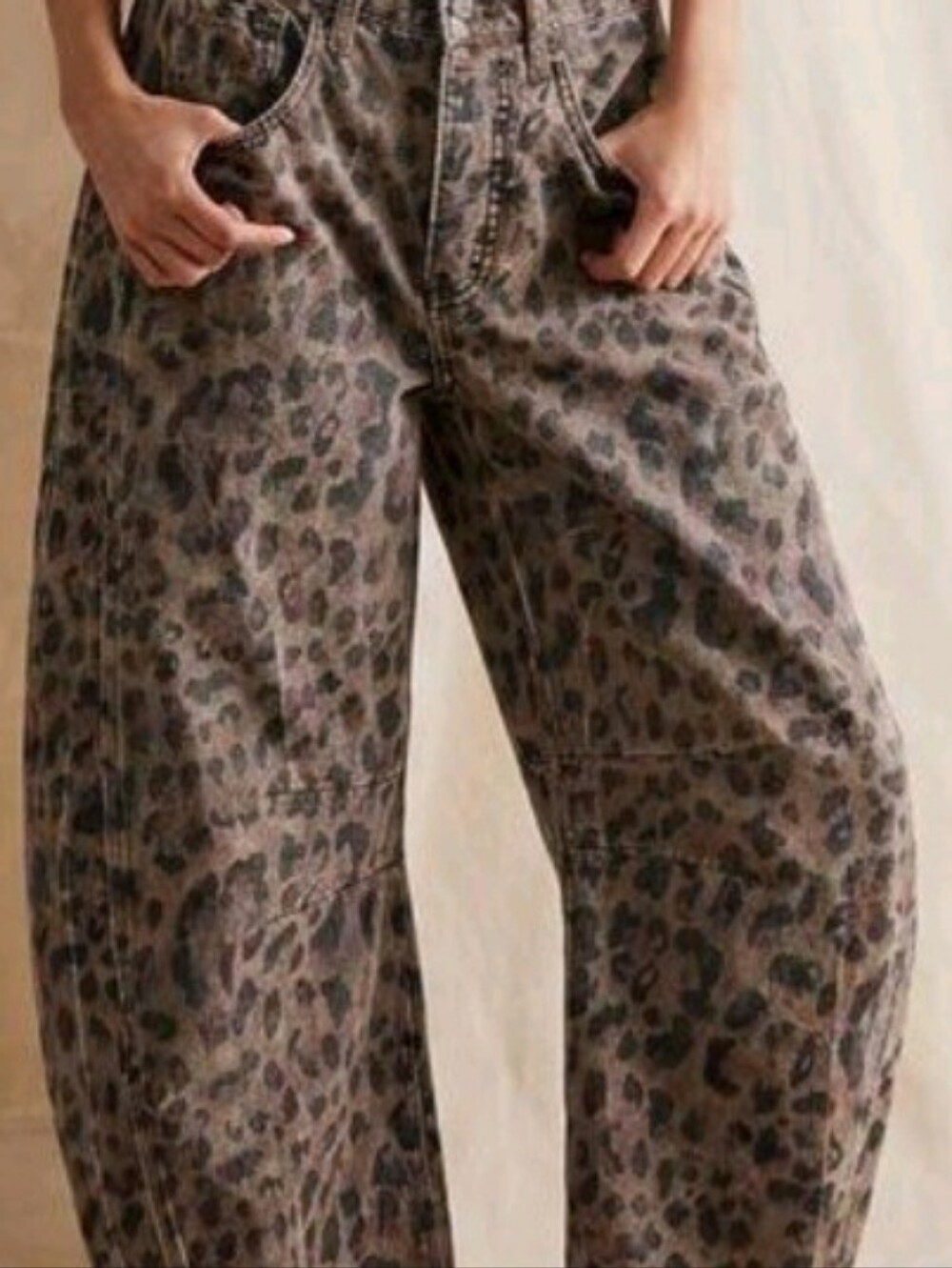 Miou Muse Leopard Denim Barrel Pants, NWT, S, Trending 🔥HOT🔥!!